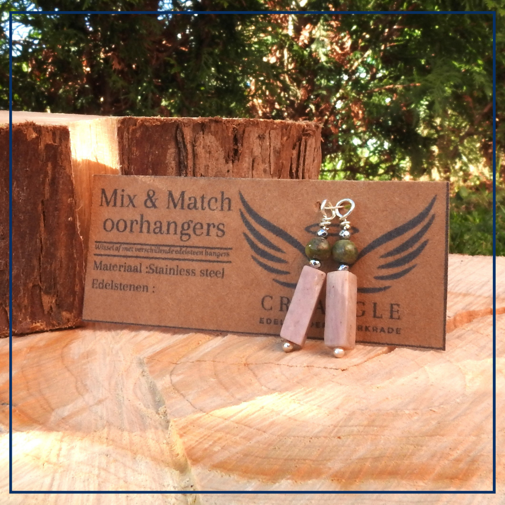 MIX & MATCH - Heart & Earth Hangers - Roze Opaal, groene Opaal & Hematiet