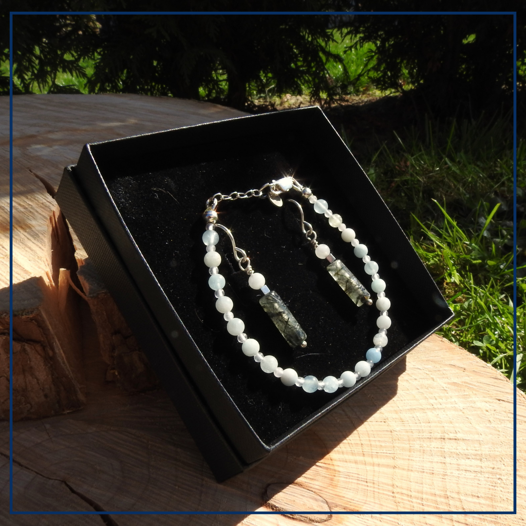 Ocean's Serenity - Sieraden set Aquamarijn & Rozekwarts
