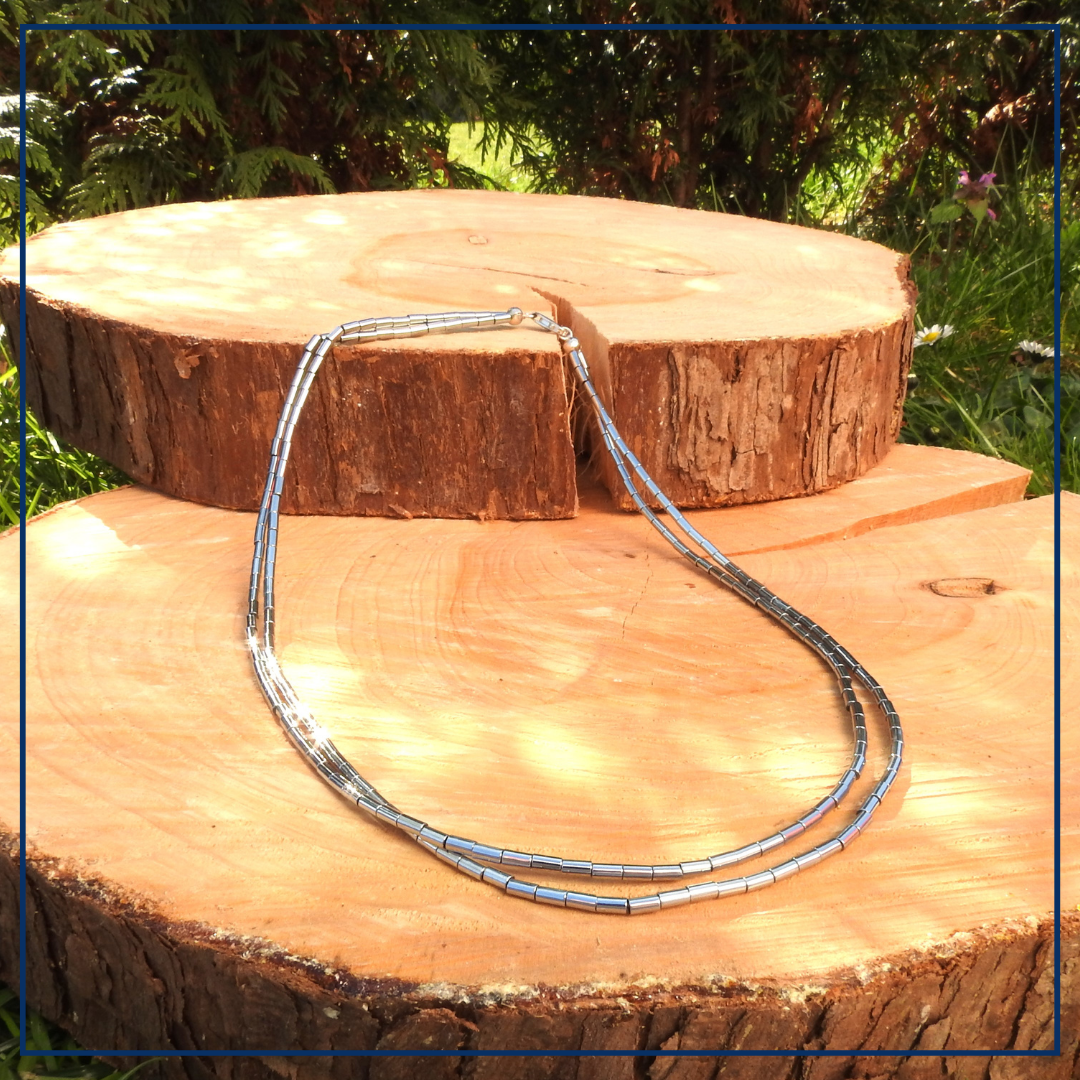 Silver Edge - Edelsteen collier zilveren Hematiet (staafjes)