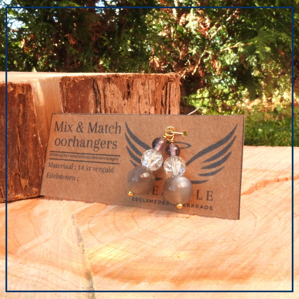 MIX & MATCH - Moonlight Trio Hangers - Maansteen, Bergkristal, Roze Tourmalijn