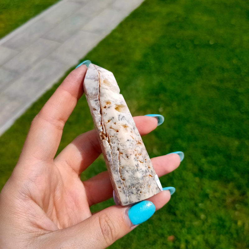 Witte pluim agaat - obelisk mini