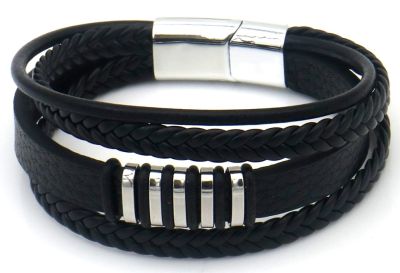 Jace - Bruinzwart zilver - Lederen armband