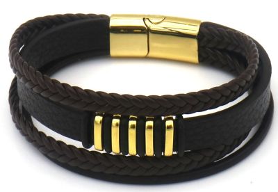 Jace - Bruinzwart goud - Lederen armband