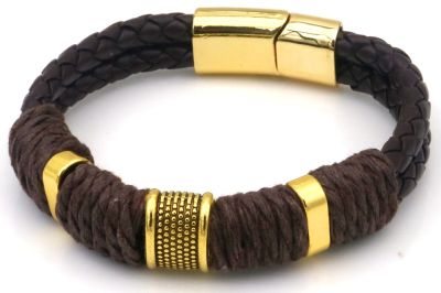 Zayn - Bruin goud - Lederen armband