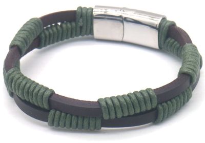 Arthur - Groen & donkerbruin - Lederen armband