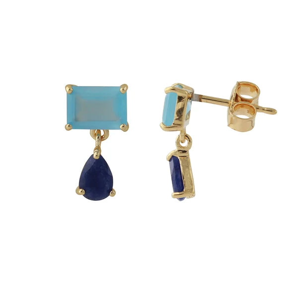 Azura – Chalcedoon en sodaliet oorhangers, 18 karaat verguld