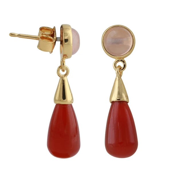 Rosalie – Rozekwarts en rode onyx oorhangers, 18 karaat verguld
