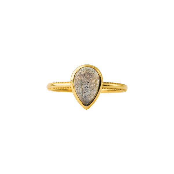 Lyrea – Labradoriet ring, 18 karaat verguld