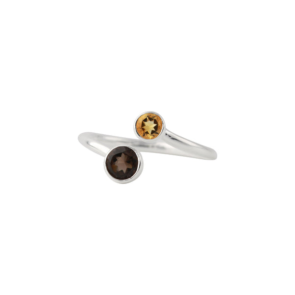 Sienna – Rookkwarts en citrien ring in sterling zilver