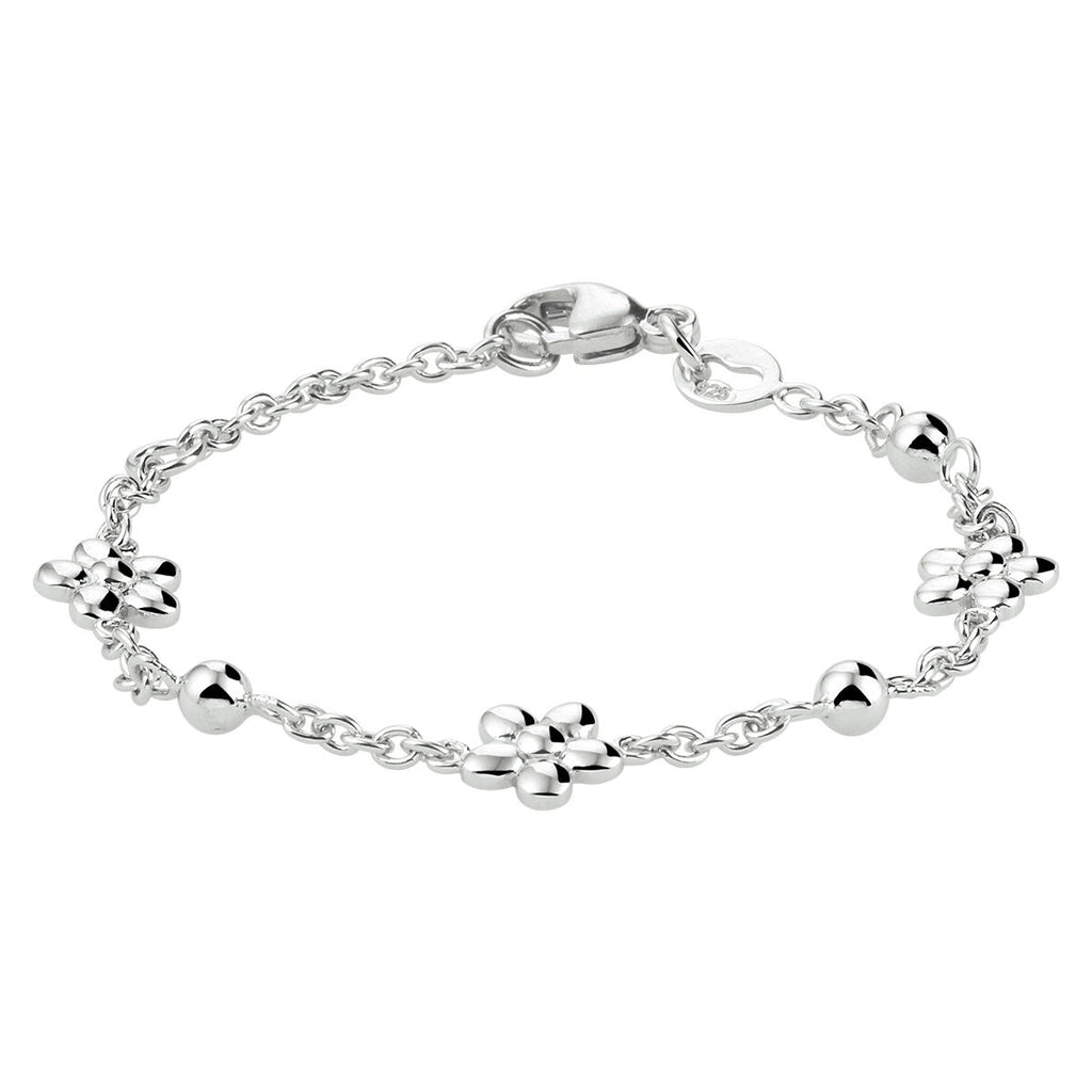 Kinder armband bedels bloem | 11-13 cm | Zilver