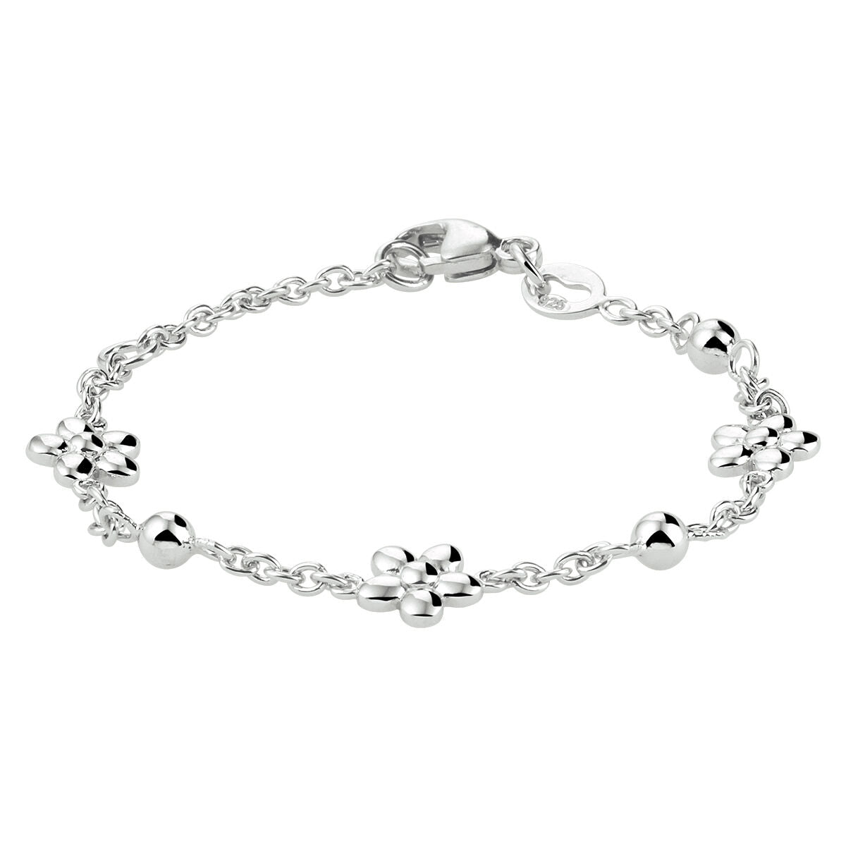 Kinder armband bedels bloem | 11-13 cm | Zilver