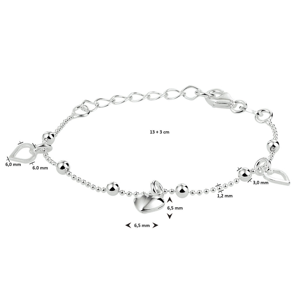 Kinder armband bedels hartjes | 13-16 cm | Zilver
