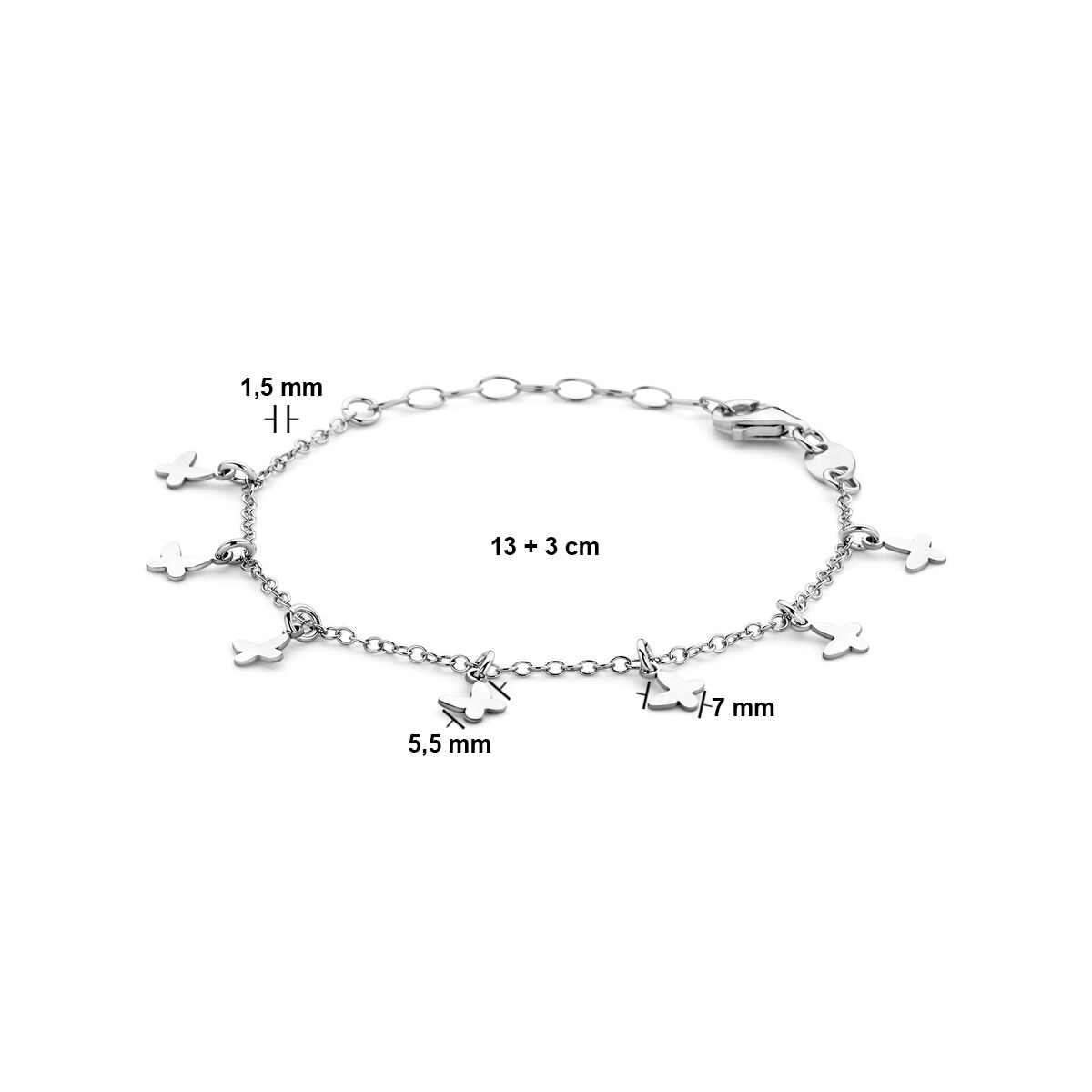 Kinder armband bedels vlinder | 13-16 cm | Zilver