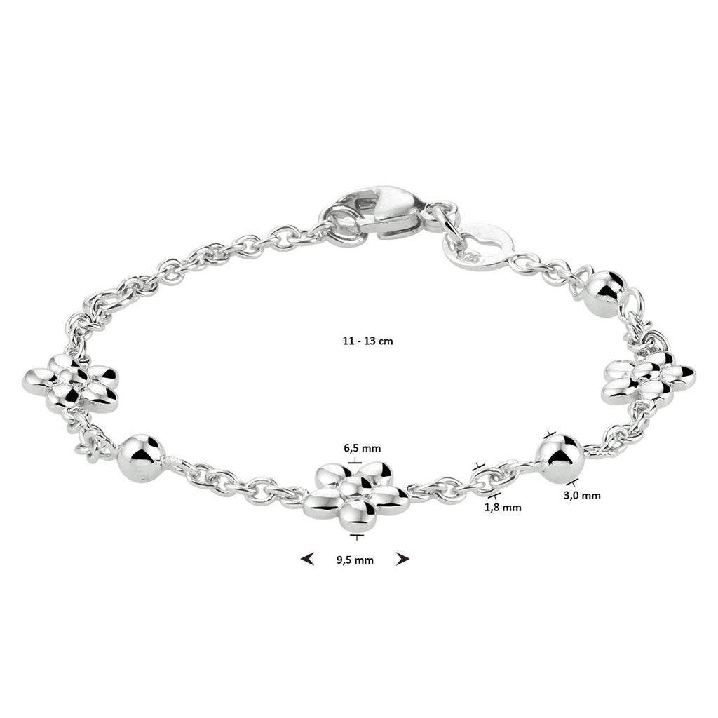 Kinder armband bedels bloem | 11-13 cm | Zilver