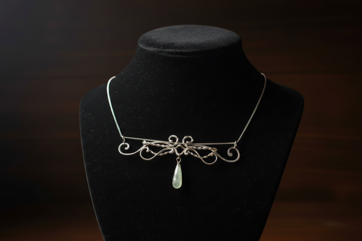 Nymerae - Prehniet zilveren collier met verbonden hanger